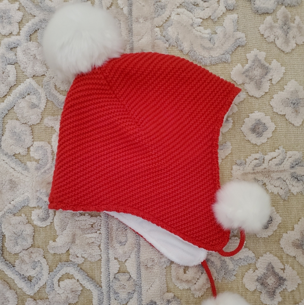 Elegant Baby Red Pom Hat 0-12 Months NWOT